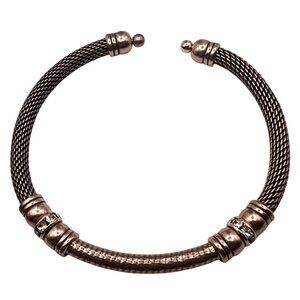 Alex and Ani Rose Gold Tone Mesh Cuff Bracelet With Rhinestone Accents NWOT
